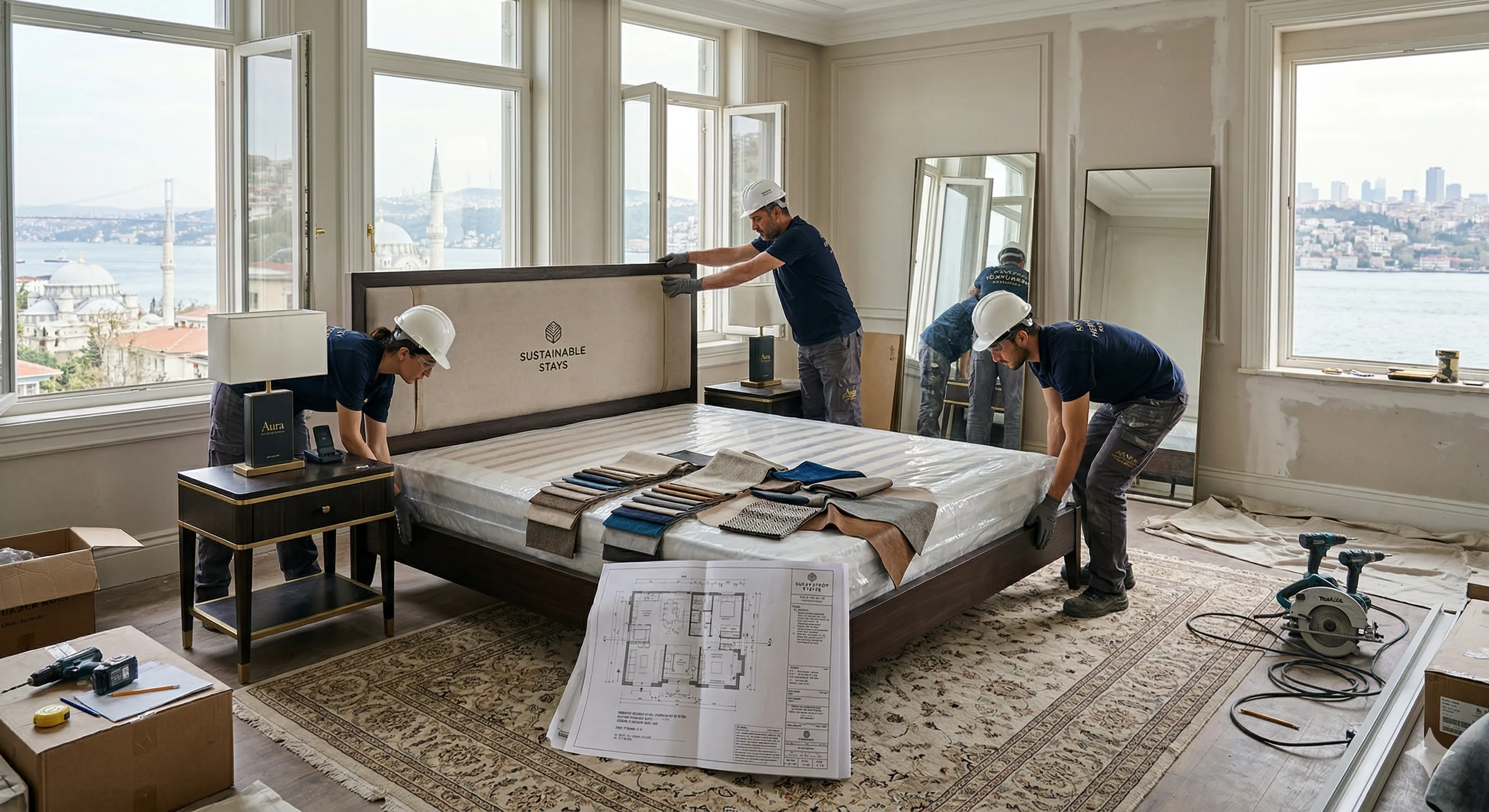 Hotel room interior showcasing furniture, fixtures, and equipment categories for FF&E procurement