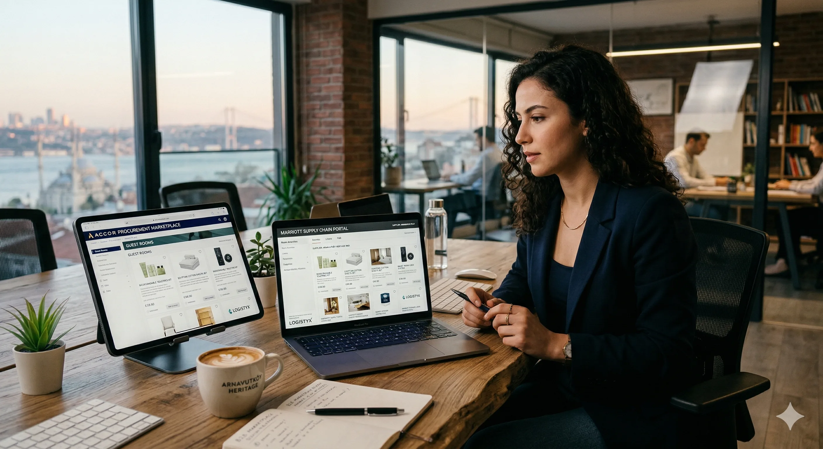 Comparison dashboard of hospitality B2B procurement platforms for hotel suppliers