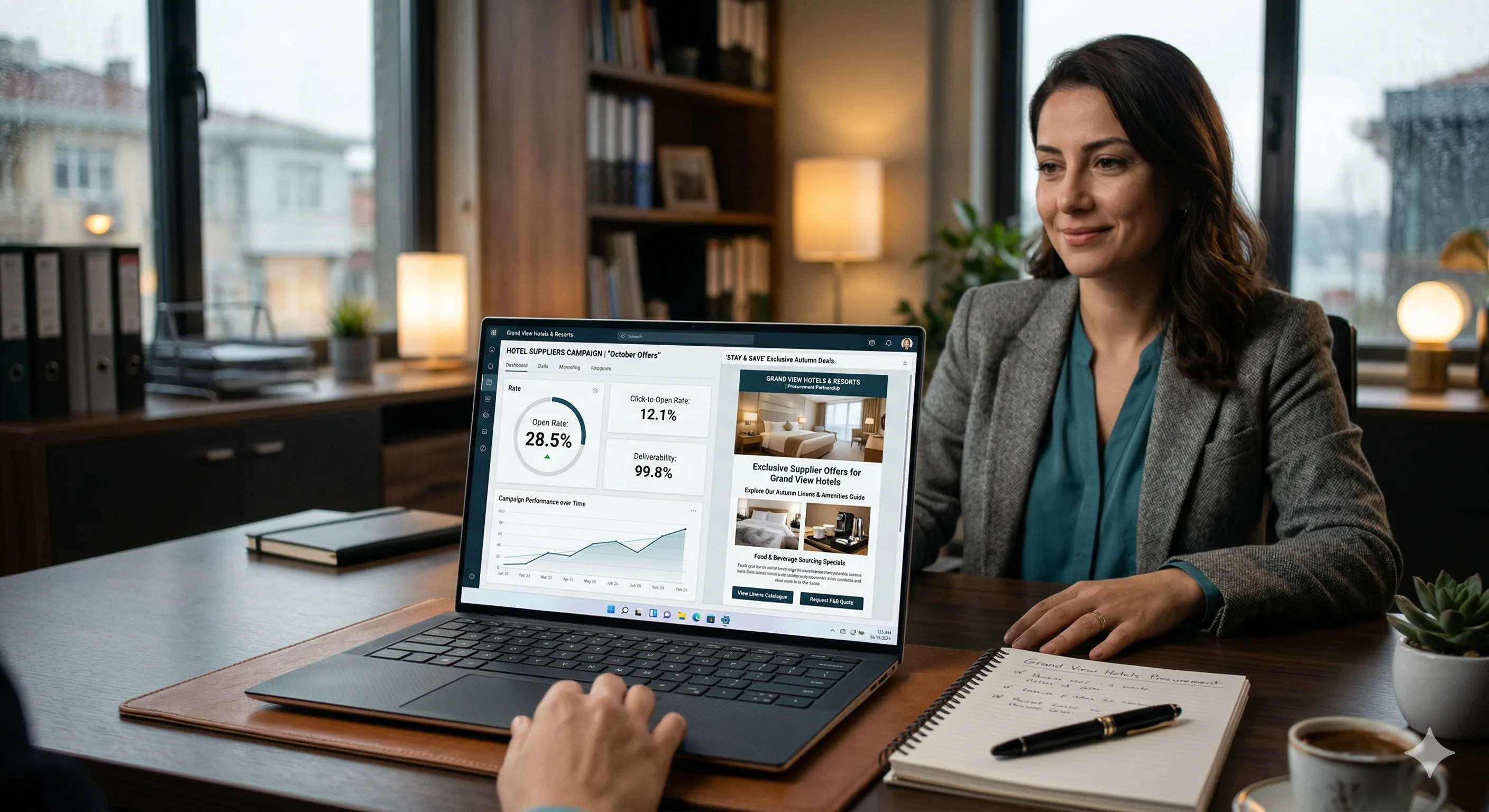 Procurement team reviewing supplier RFP responses around a conference table with product samples