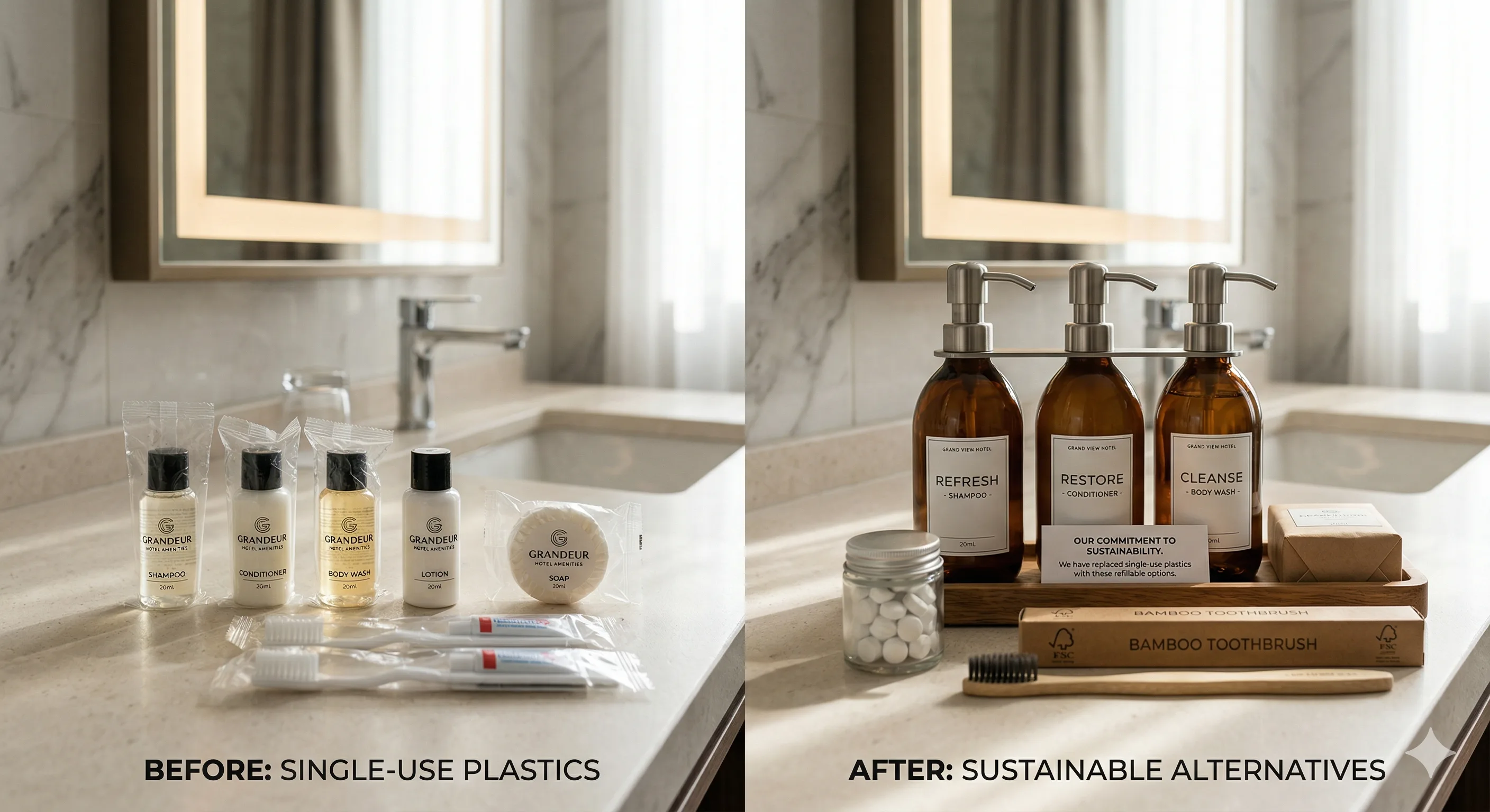 Map showing single-use plastic ban regulations by region affecting hotel suppliers worldwide