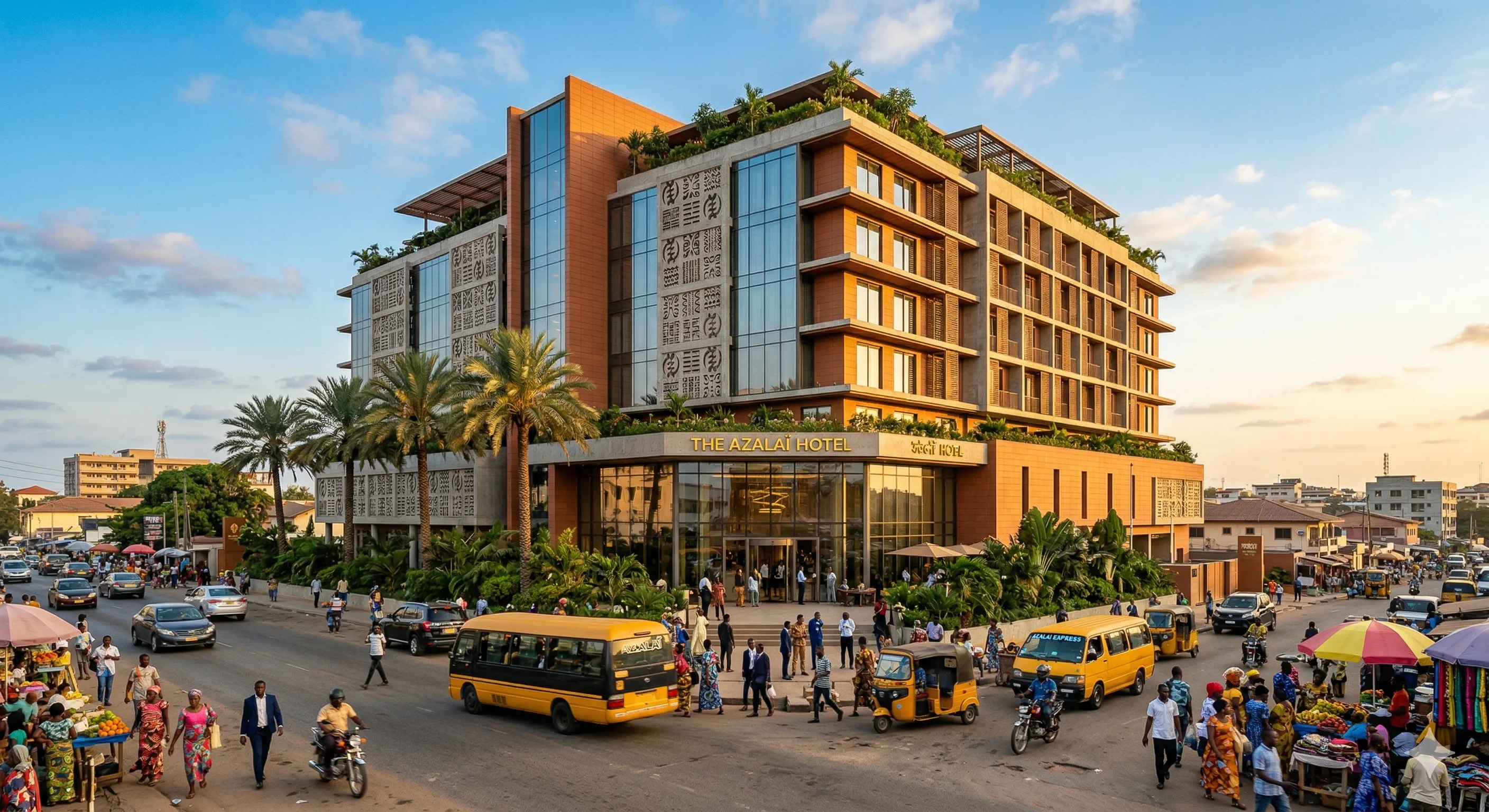 Map of Africa highlighting major hotel development hubs in Nairobi, Lagos, Cape Town, Marrakech, and the Red Sea coast