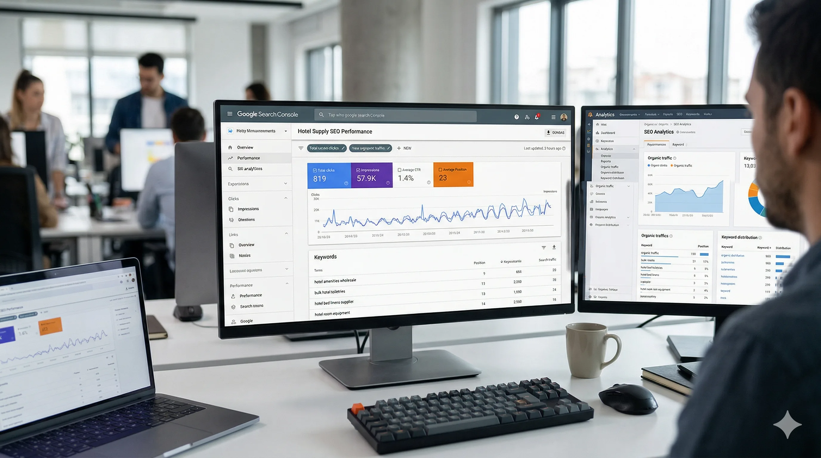 Search engine results page showing hotel supply keywords with commercial buyer intent highlighted